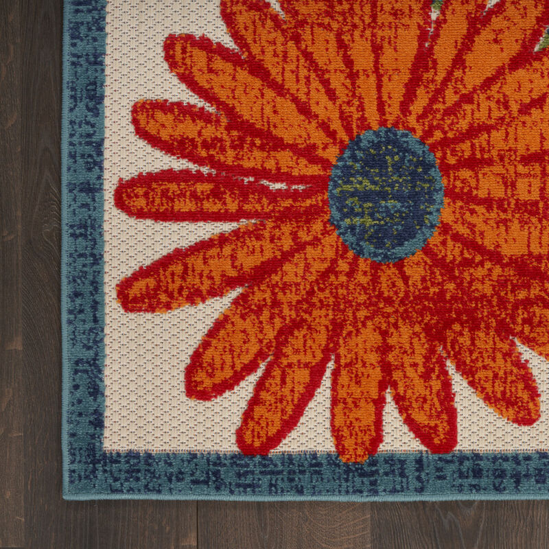 HomeRoots 4' X 6' Ivory Blue Orange And Green Floral Indoor Outdoor Area Rug image number 5