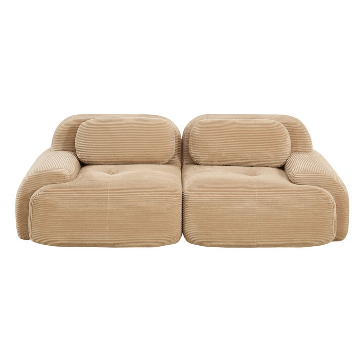 82 Inch Modular Corduroy Sofa, Curved Armrests, Anti-Slip Base, High-Resilience Cushion, No Assembly, for Audiovisual Room
