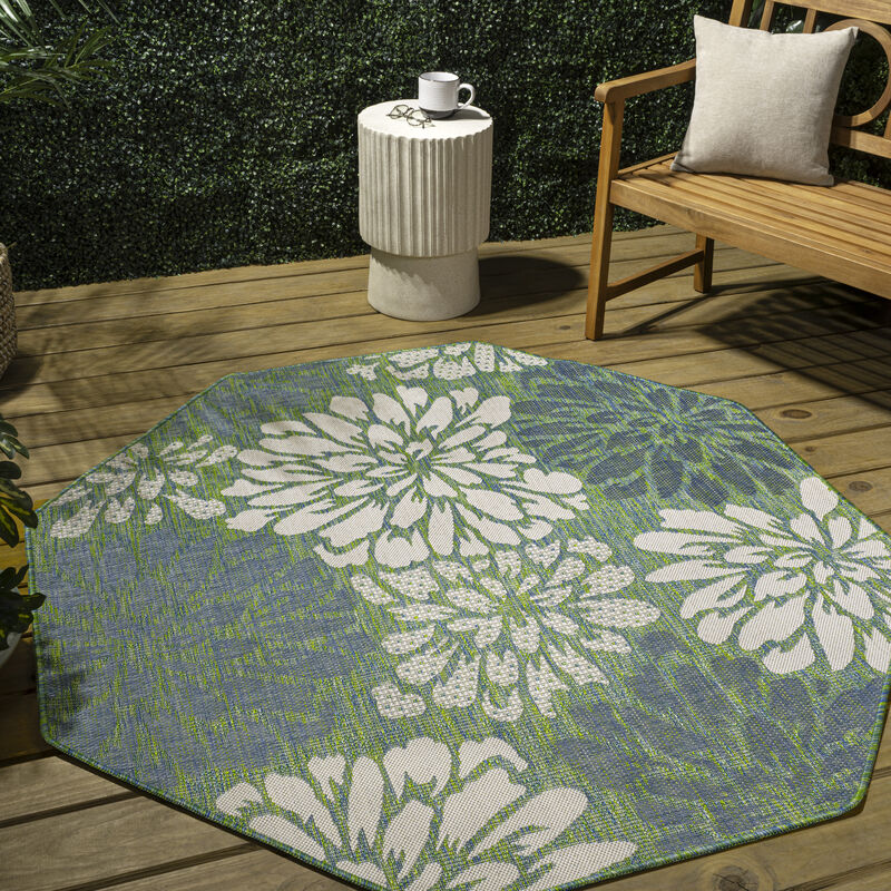 Zinnia Modern Floral Textured Weave Octagon Indoor/Outdoor Area Rug