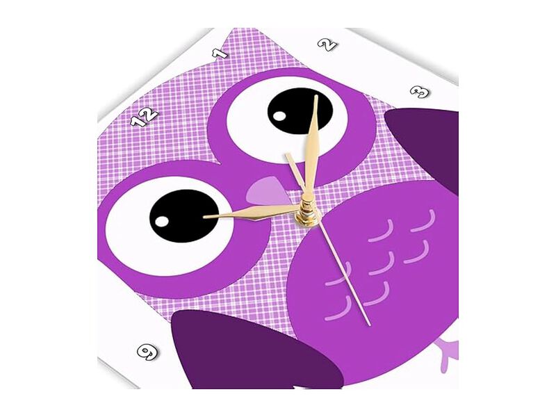 Purple Plaid Owl Wall Clock 13 Inch Home Decor image number 3