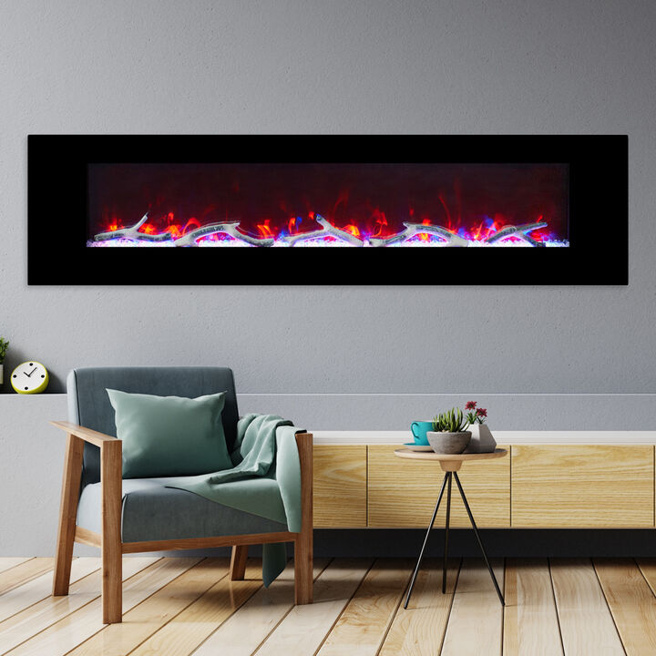 MONDAWE 72" Wall-Mounted Electric Fireplace 5120 BTU Heater with Bluetooth Speaker & Remote Control Adjustable Flame Color & Temperature Setting
