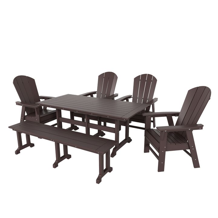 WestinTrends 6 Piece Outdoor Patio Dining Table and Armchair Dining Bench Set
