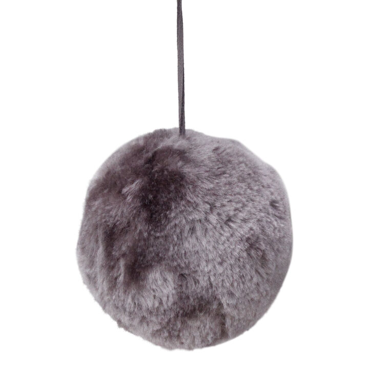 Lilac Gray Fuzzy Fur Hanging Christmas Ball Ornament 3.5" (90mm)