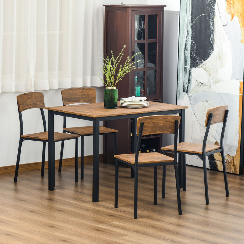HOMCOM 5 Piece Industrial Dining Table Set for 4, Rectangular Kitchen Table and Chairs, Dining Room Set for Small Space