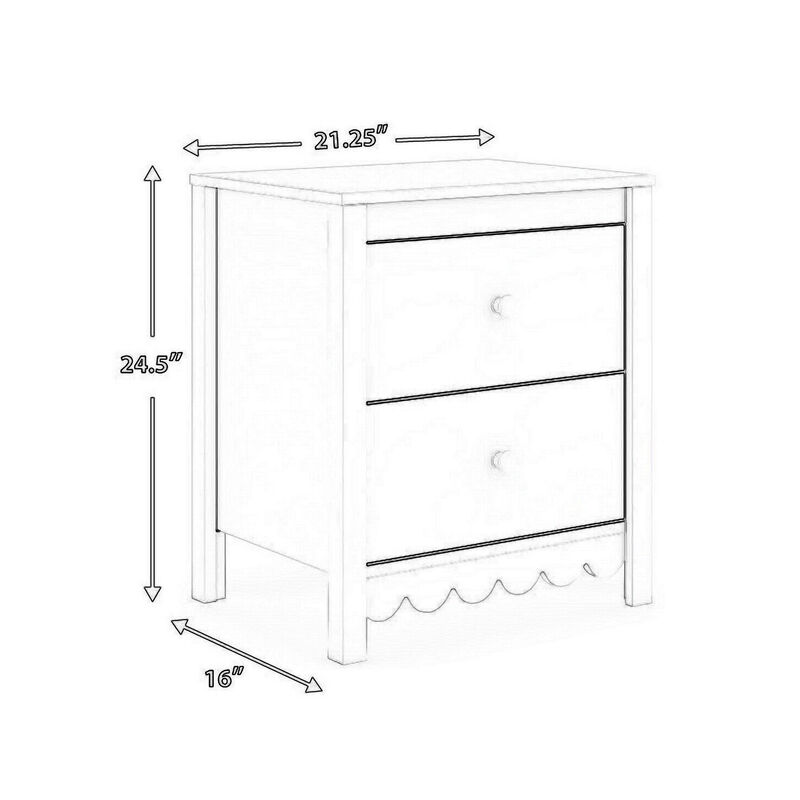 Kally Nightstand, 2 Drawers, Modern Matte White Wood Finish, 24 Inch - Benzara