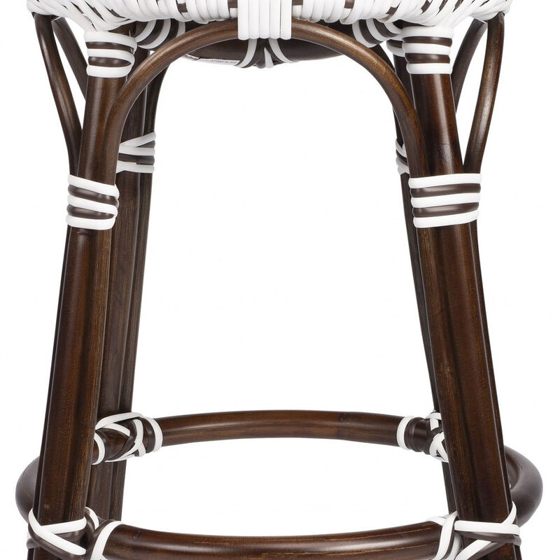 Hivvago 24 Inch White and Dark Brown Rattan Backless Counter Height Bar Chair