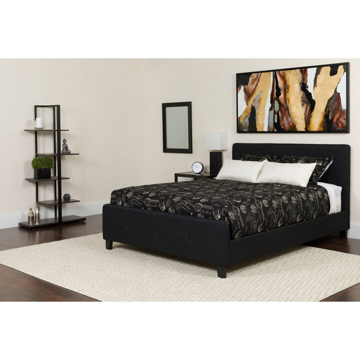 Tribeca Queen Size Tufted Upholstered Platform Bed in Black Fabric with Memory Foam Mattress