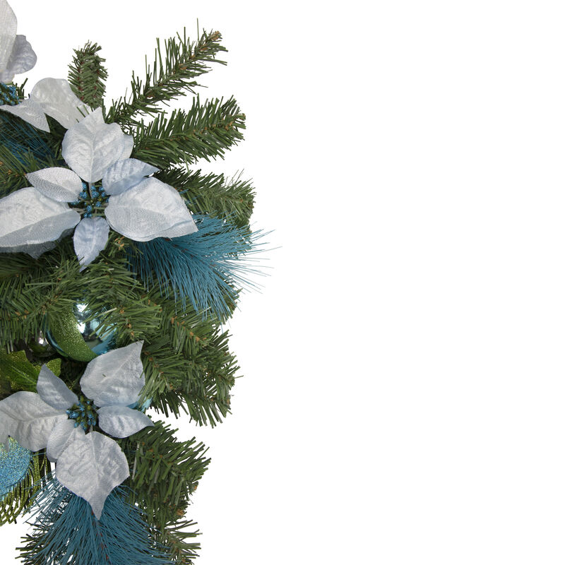 22" Peacock Feather and Poinsettia Artificial Christmas Teardrop Swag  Unlit image number 3