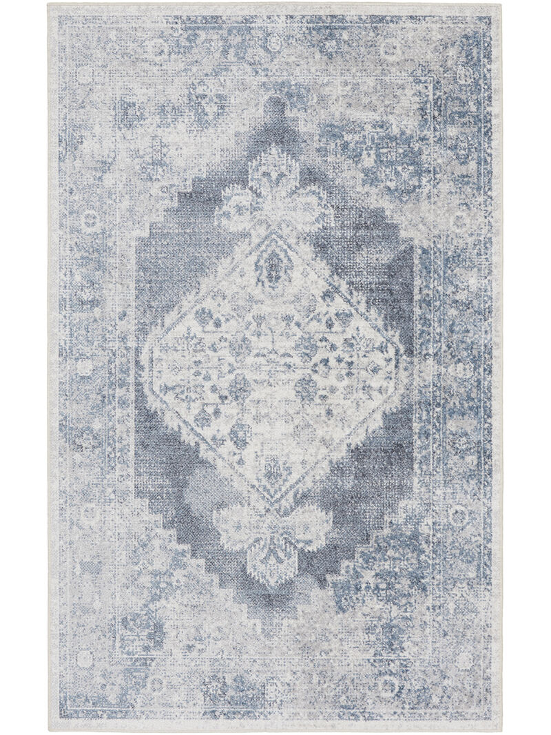 Astra Machine Washable ASW11 Blue/Ivory 2'2" x 8' Rug