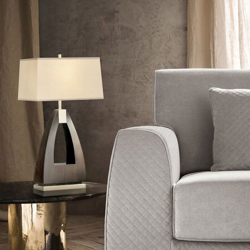 NOVA OF CALIFORNIA Trina Table Lamp - 30, Pecan Wood, Brushed Nickel, 3-way Rotary Switch