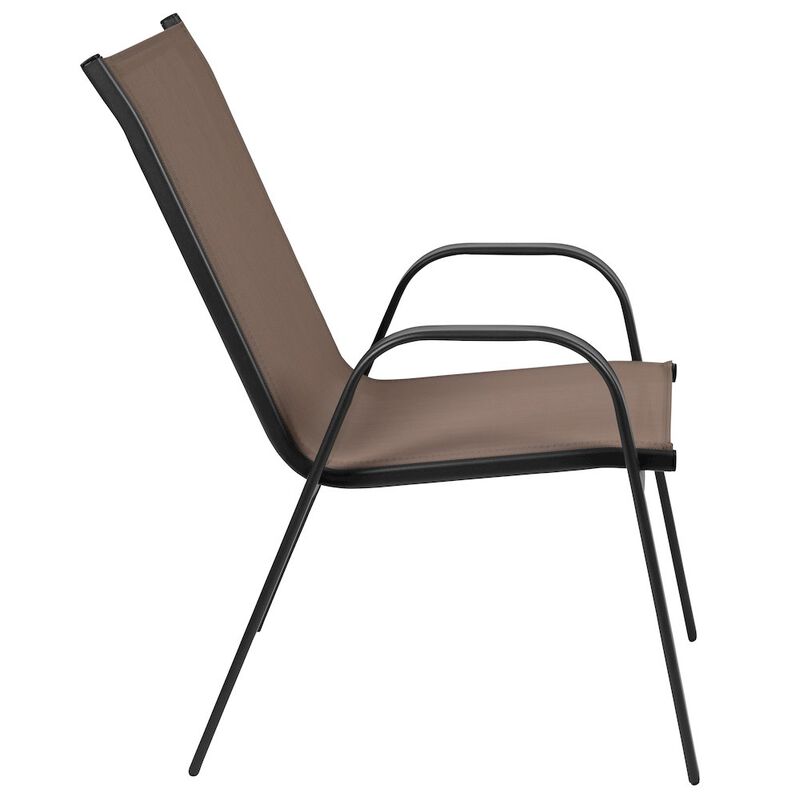 Flash Furniture 5 Piece Set - 55" Tempered Glass Patio Table, 4 Gray Stack Chairs image number 7
