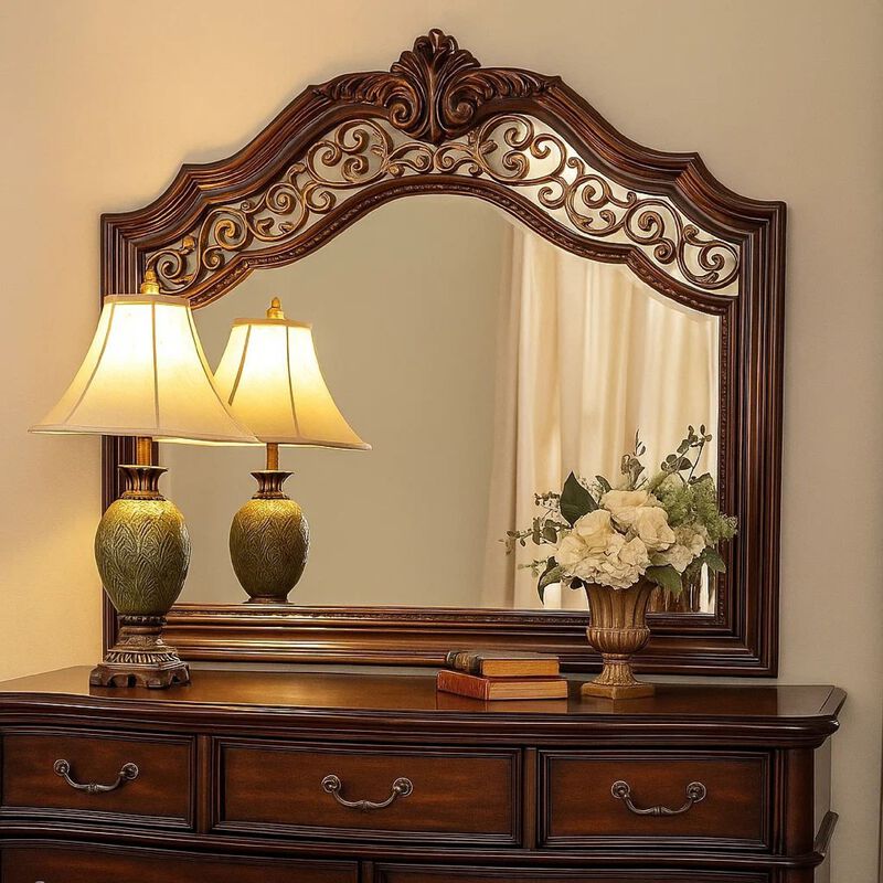 Molded Wooden Frame Mirror with Ornate Detailing, Brown By Casagear Home