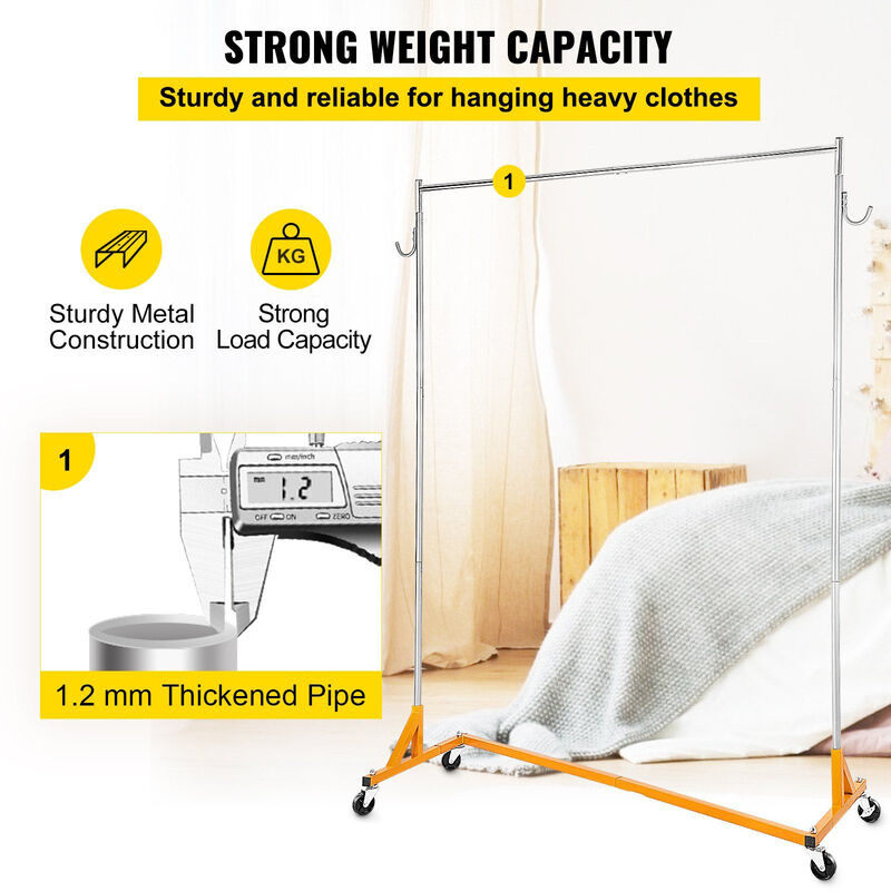 Industrial Z Base Garment Rack Set of 3, Height Adjustable Rolling Clothing Rack with Wheels-Orange image number 4