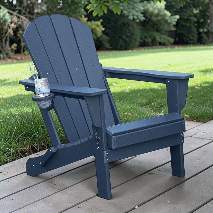 Hivvago Folding HDPE Adirondack Chair with Cup Holder