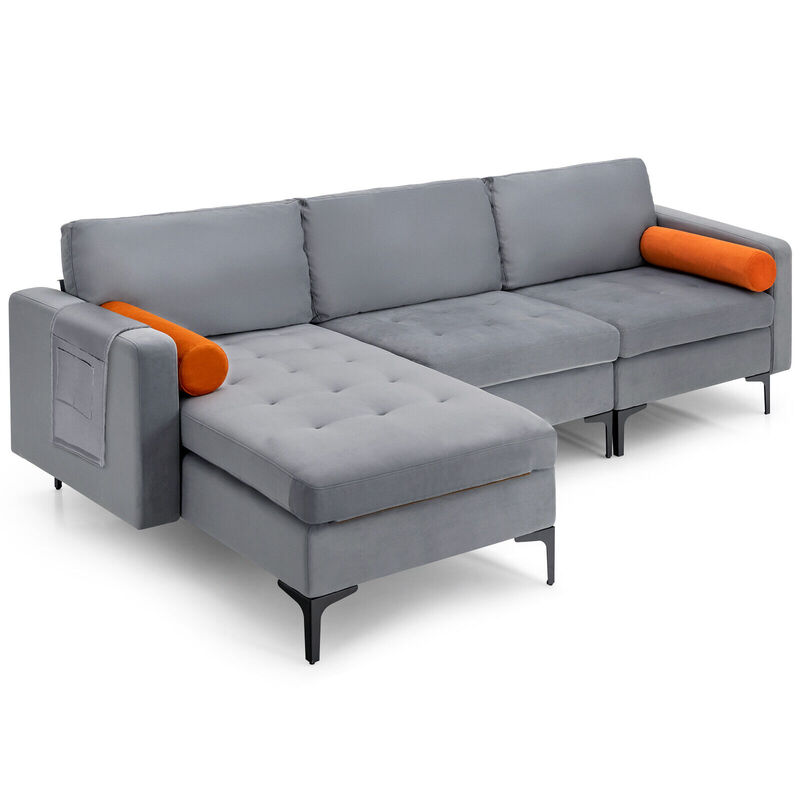 Modern Loveseat Sofa with 2 Bolsters and Side Storage Pocket