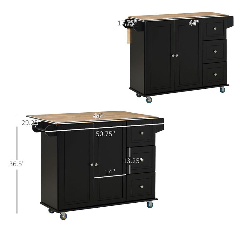 Black Culinary Aid: Kitchen Island Cart with Versatile Storage