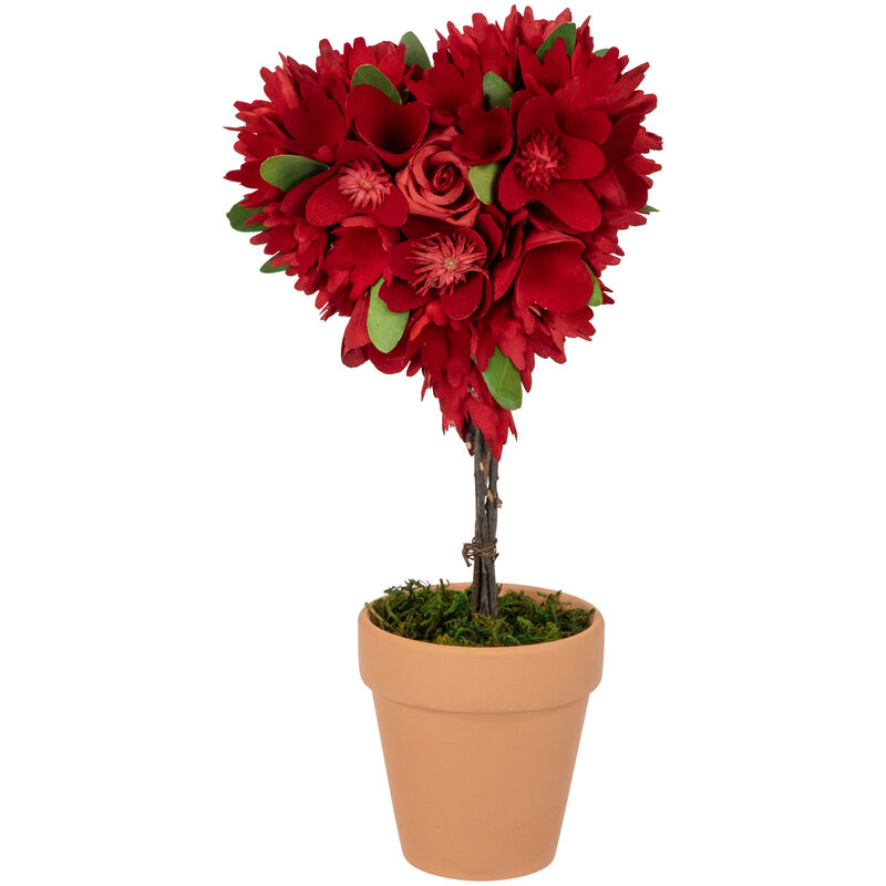 Wooden Mixed Floral Valentine's Day Artificial Potted Topiary - 14" - Red image number 0