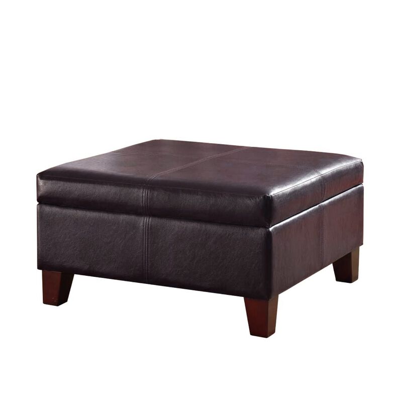 Leatherette Upholstered Wooden Ottoman With Hinged Storage, Brown, Large image number 0