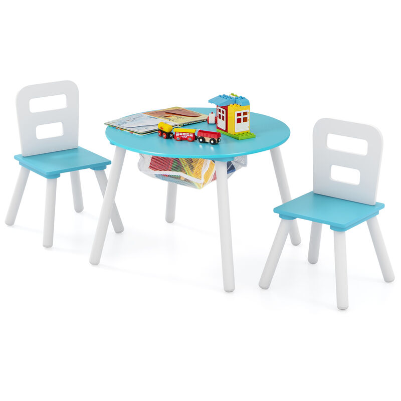 Wood Activity Kids Table and Chair Set with Center Mesh Storage for Snack Time and Homework