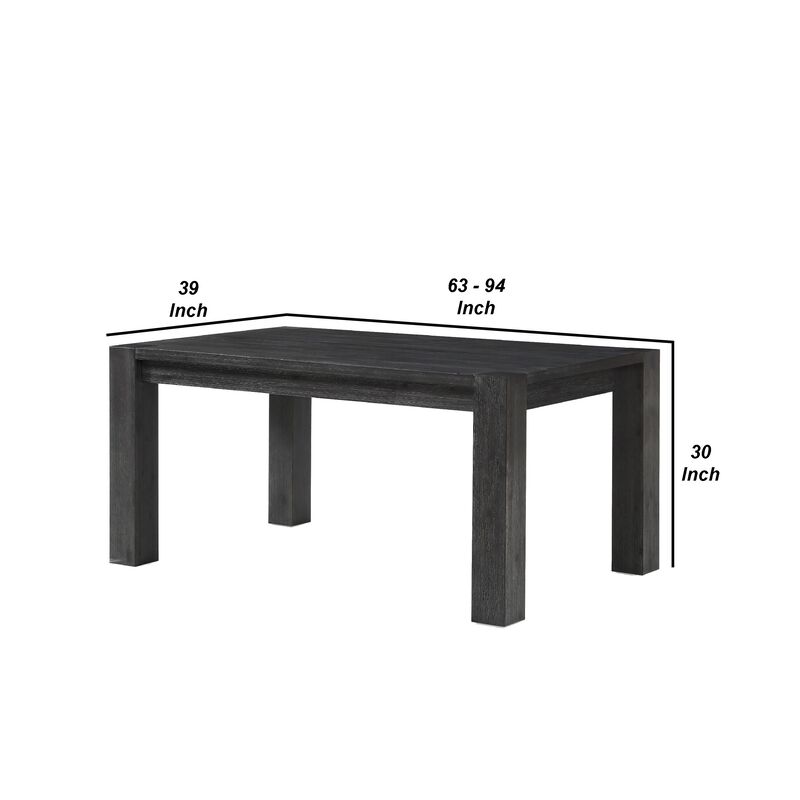 63-94 Inch Pim Acacia Wood Dining Table, 2 Extension Leaves, Graphite Gray
