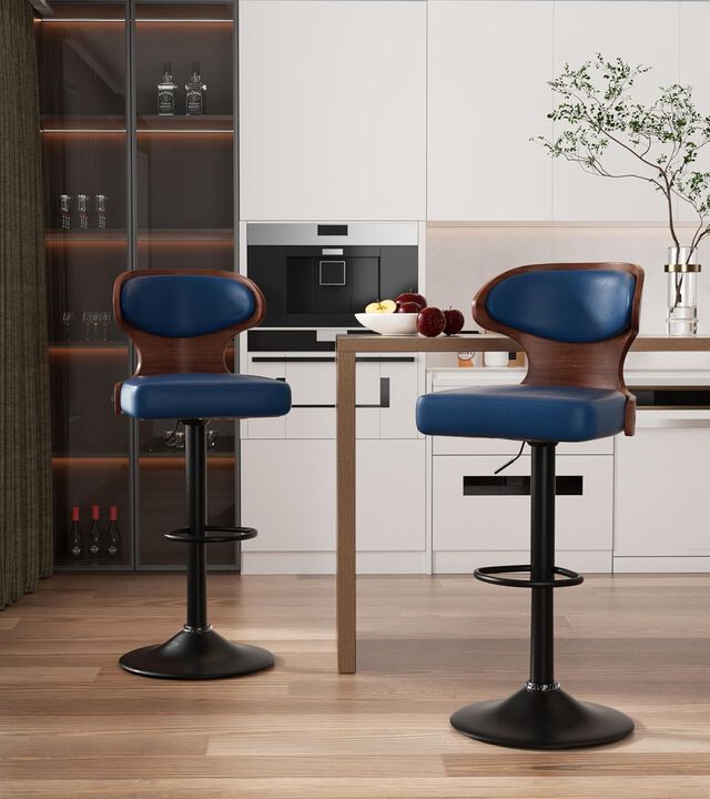 Ergonomic Modern Dual Color Steady PU Leather Bar Stool Swivel Height Adjustable Large Seat Hotel Outdoor Kitchen Counter Chair