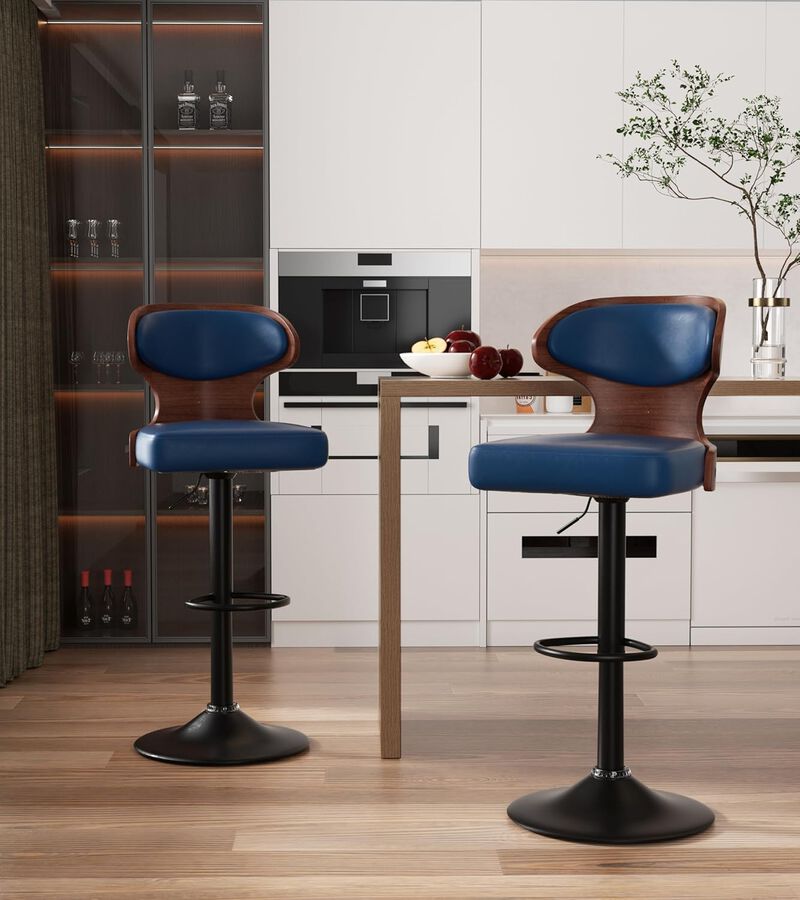 Ergonomic Modern Dual Color Steady PU Leather Bar Stool Swivel Height Adjustable Large Seat Hotel Outdoor Kitchen Counter Chair image number 1