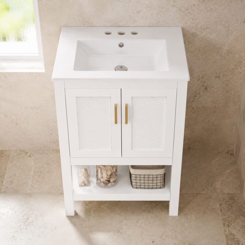 ELEMENT ACE 24 Inch Modern Bathroom Vanity with Elegant Twill Design Soft-Close Hinges Adjustable Shelf Back Open Structure Ample Customizable Bathroom Storage image number 3