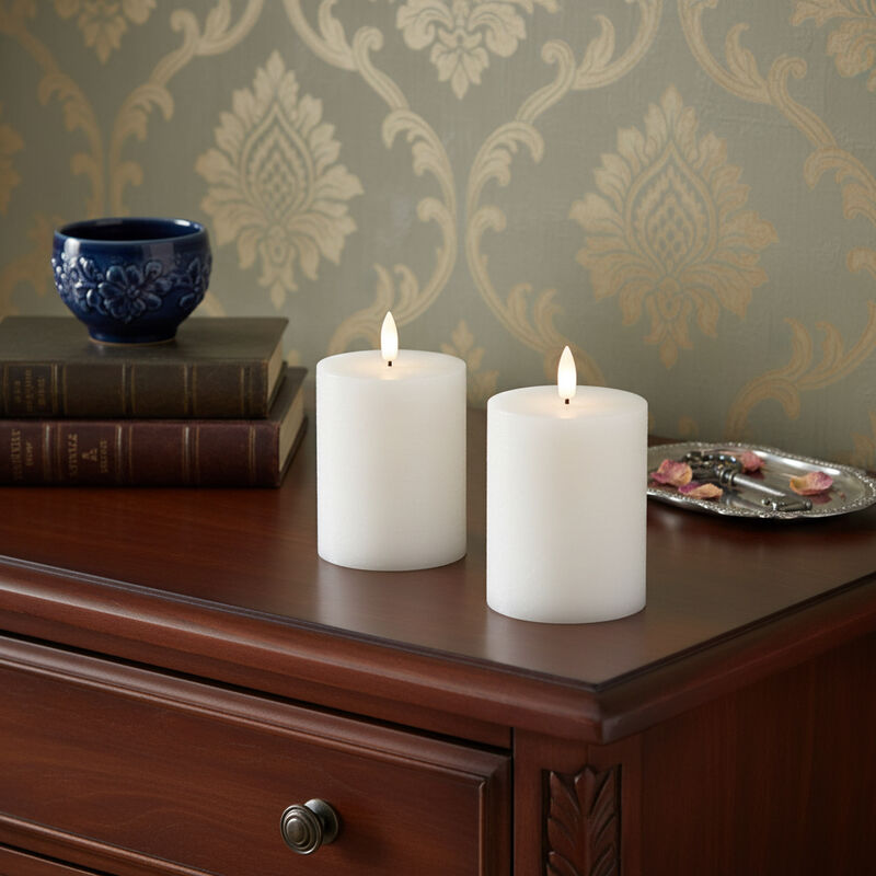 HomeRoots Set of Two Unscented Candle Flameless Pillar Candles image number 1