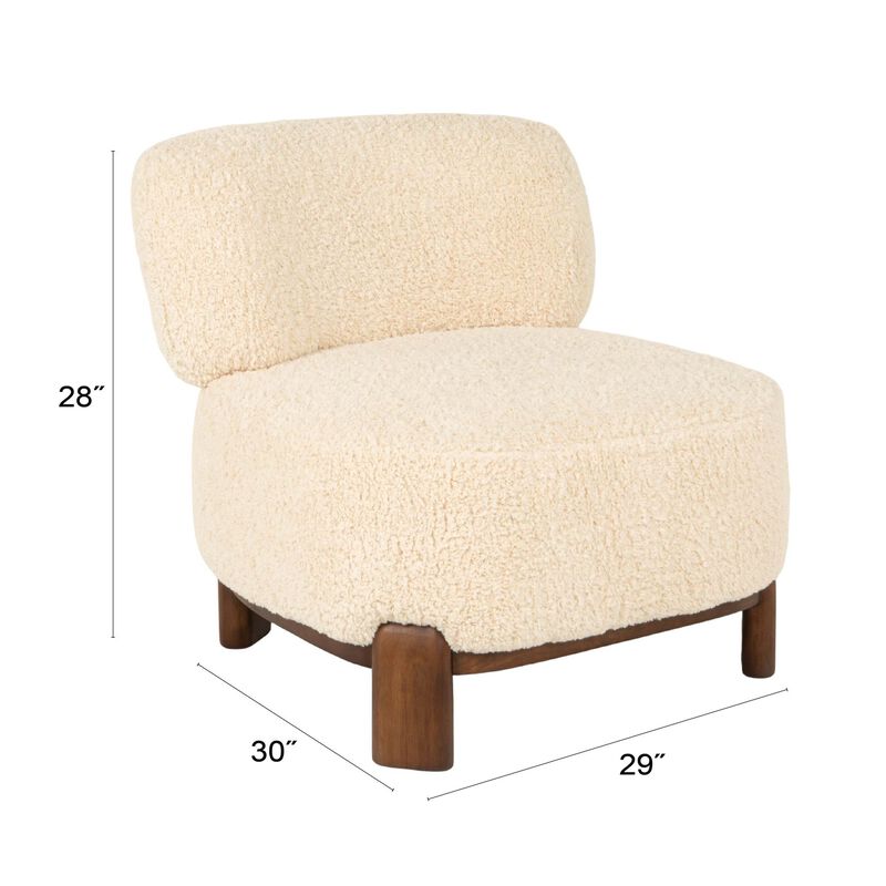 Boucle Accent Chair with Wood Base, Ivory image number 2