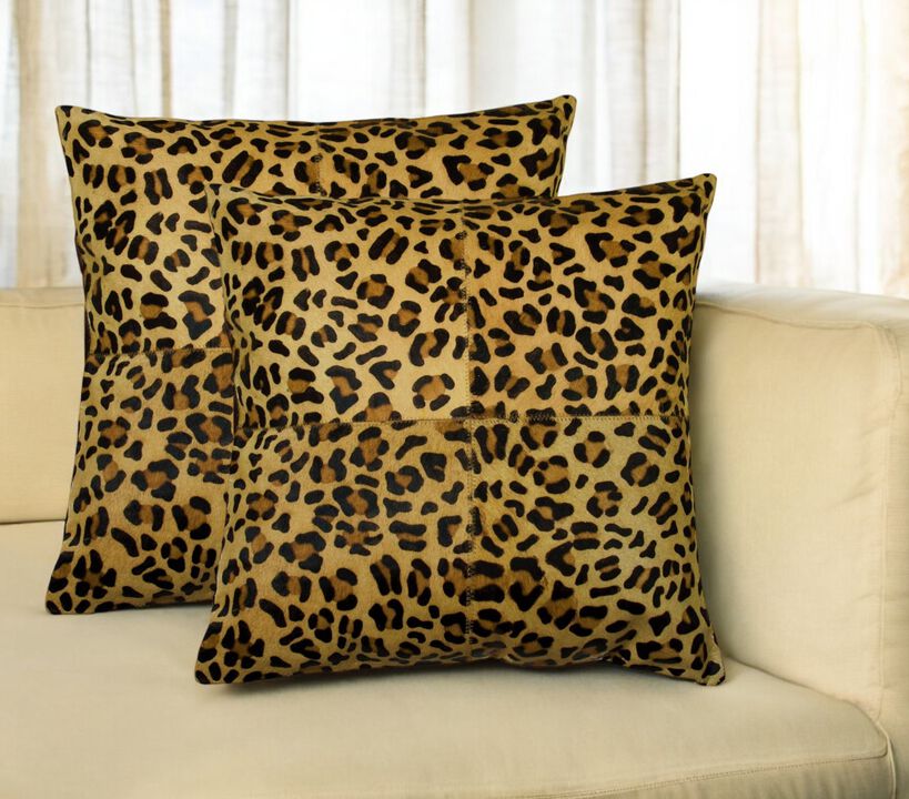 HomeRoots Set of Two 18" Brown and Black Leopard Cowhide Throw Pillows