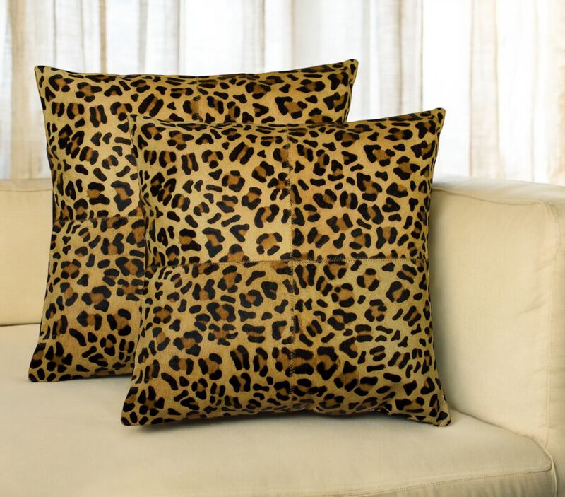 HomeRoots Set of Two 18" Brown and Black Leopard Cowhide Throw Pillows image number 1