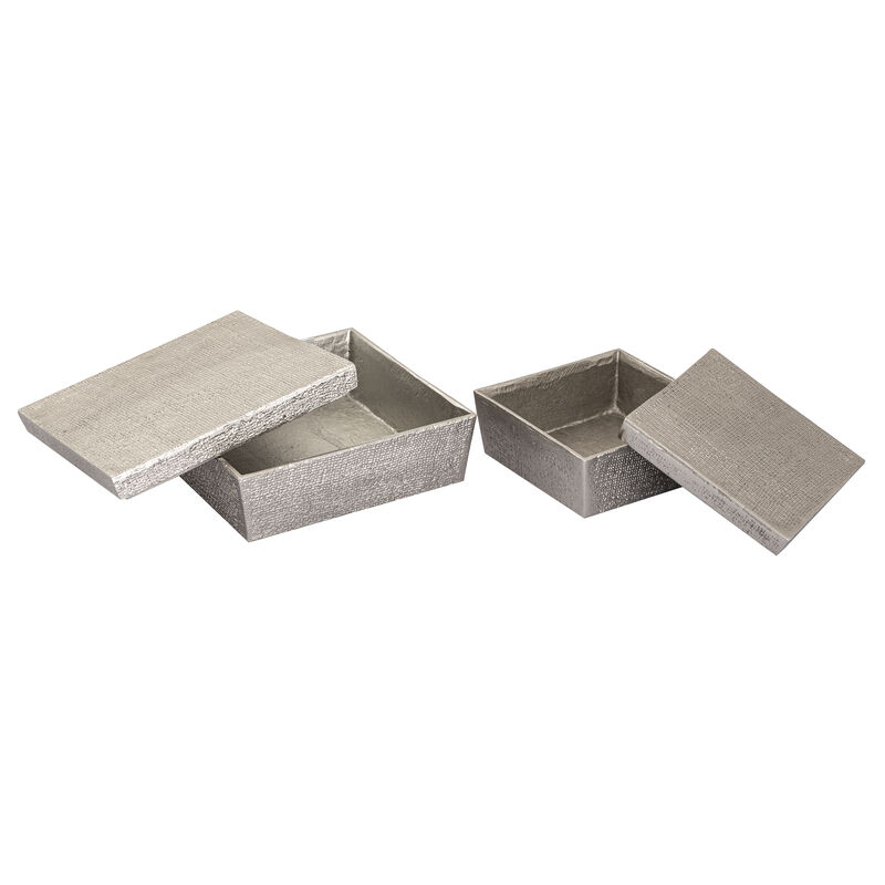 Square Linen Texture Box - Large Silver