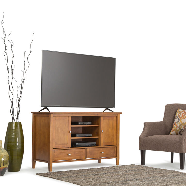 Warm Shaker SOLID WOOD 47 inch Wide Transitional TV Media Stand in Light Golden Brown For TVs up to 50 inches