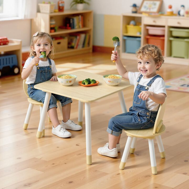 Kids Activity Table and 2 Chairs Set for Crafts, Reading and Drawing-Natural
