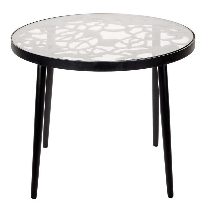 LeisureMod Devon Tree Design Glass Top Aluminum Base Outdoor End Table