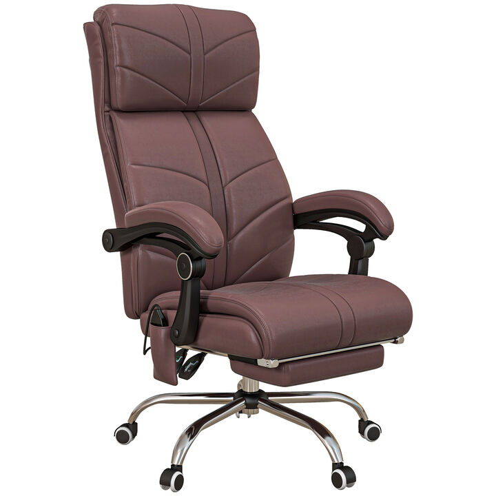 Vinsetto Executive Massage Office Chair with 4 Vibration, Computer Desk Chair, PU Leather Heated Reclining Chair with Adjustable Height, Swivel Wheels, Brown