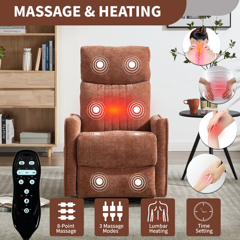 Heat Massage Manual Recliner Chair with Rocker and Swivel in Fabric for Living Room image number 6