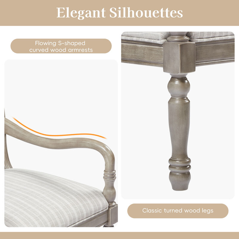 Merax Solid Wood Accent Chair with Cylindrical Spindle Legs, Carved Details, Durable Polyester Upholstery image number 3