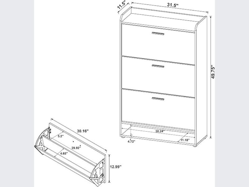 Entryway Wood Shoe Storage Cabinet 3 Tier Flip Drawer 5 Inch image number 2