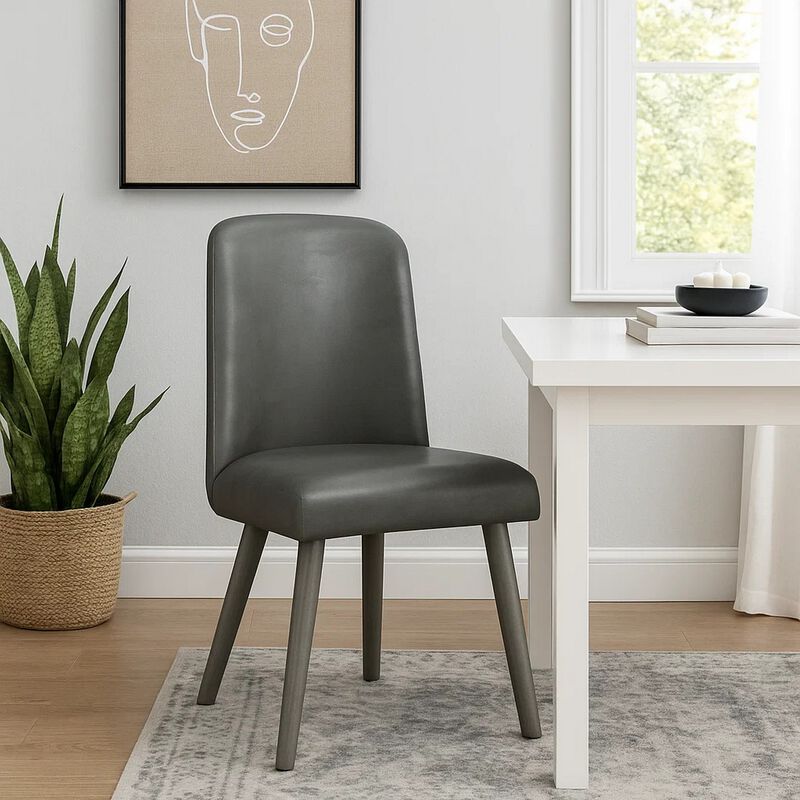 Leatherette Dining Chair with Splayed Wooden Legs, Set of  2, Gray