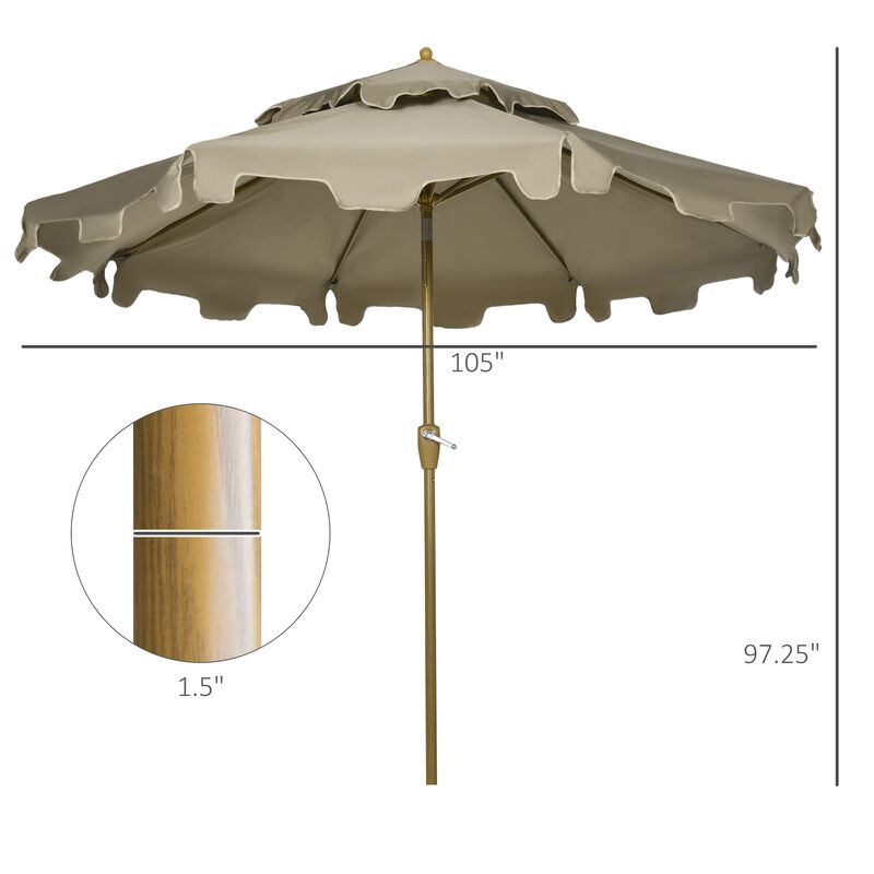 Brown Patio Umbrella: 9' Double Top Ruffled Market Umbrella with Tilt, Crank, 8 Ribs