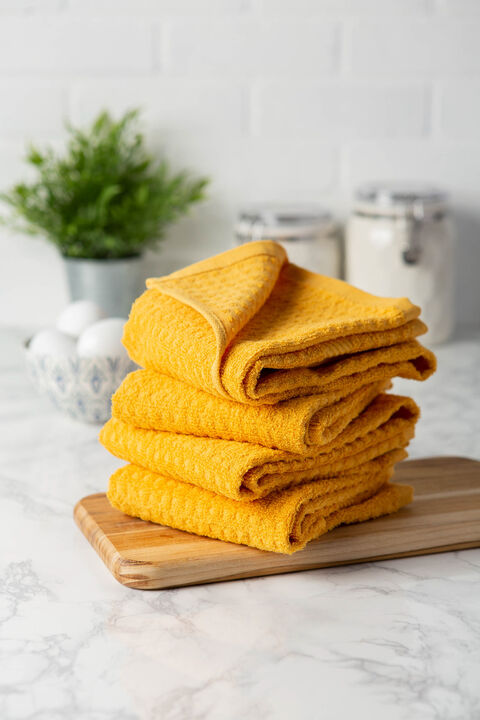 Set of 4 Yellow Traditional Dish Towels 26"