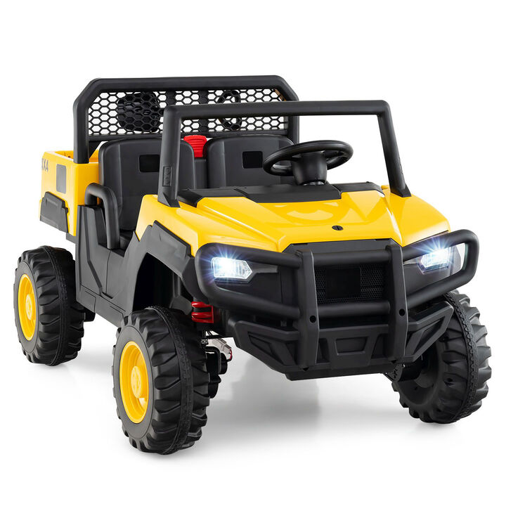 2 Seater 24V Ride On Dump Truck Toy with Remote Control for Yard and Garden-Yellow