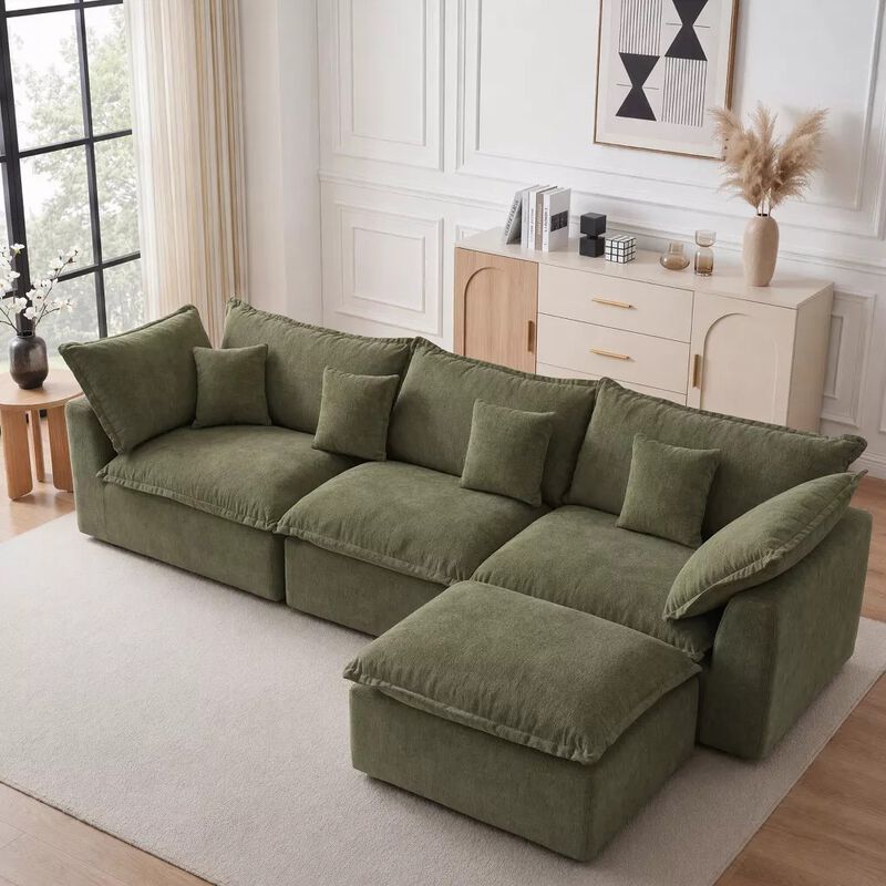 Vipbear 130 Inch Oversized Modular L Shaped Cloud Sectional Sofa with Movable Ottoman, Living Room image number 7
