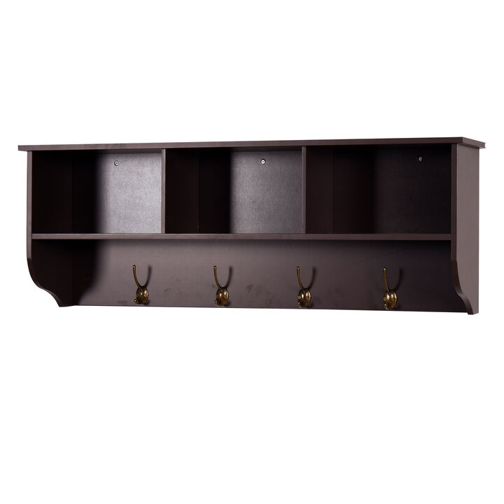 Wall Mounted Entryway Coat Rack with Storage Shelf, Wooden Hall Tree Organizer with Hooks for Entryway, Mudroom and Bedroom