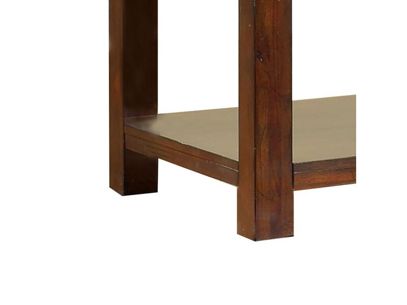 Square Shaped End Table with Open Bottom Shelf, Dark Cherry - Benzara