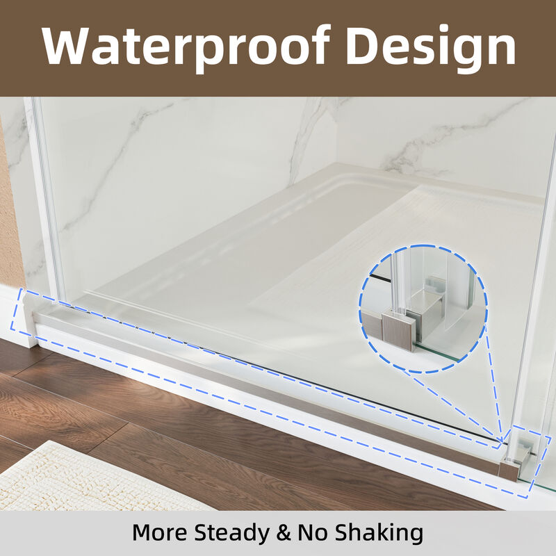 White Stainless Steel Shower Door with Top Impact Buffer and Rustproof 304 Track System