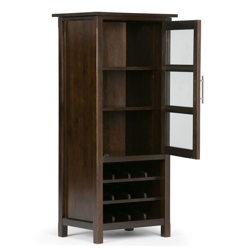 Avalon 12-Bottle SOLID WOOD 22 inch Wide Contemporary High Storage Wine Rack Cabinet in Dark Tobacco Brown