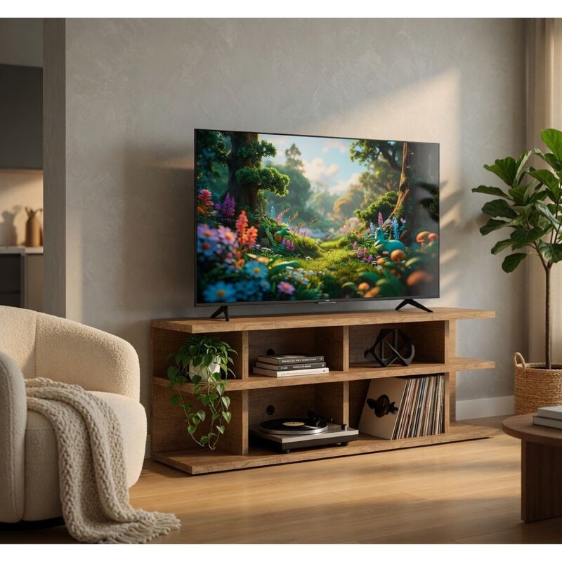 Carie TV Stand Media Console, 2-Tier Open Shelves, Wood image number 8