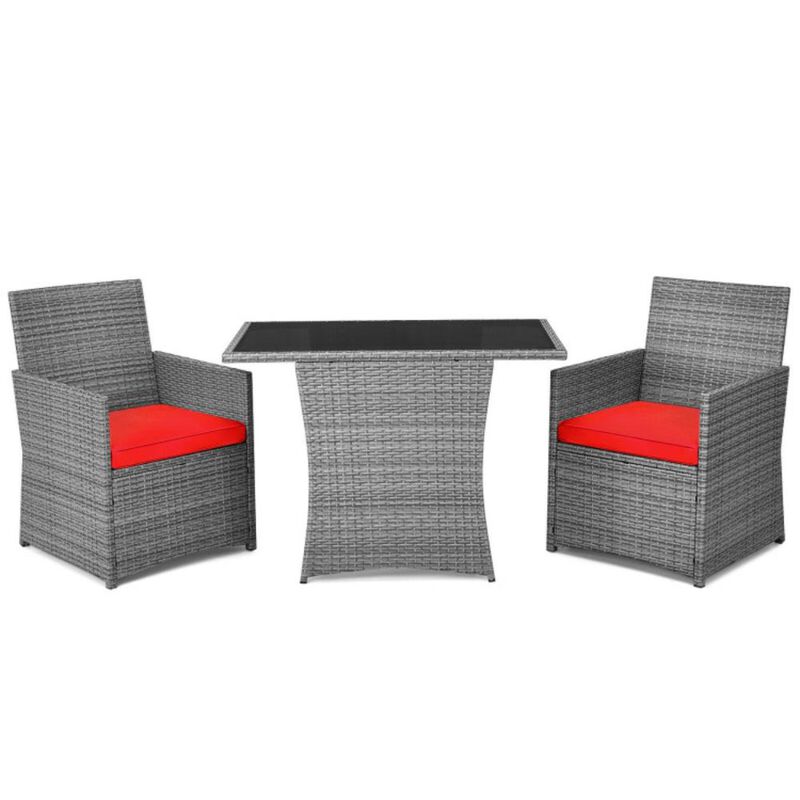 Hivvago 3 Pieces Patio Rattan Furniture Set with Cushioned Armrest Sofa
